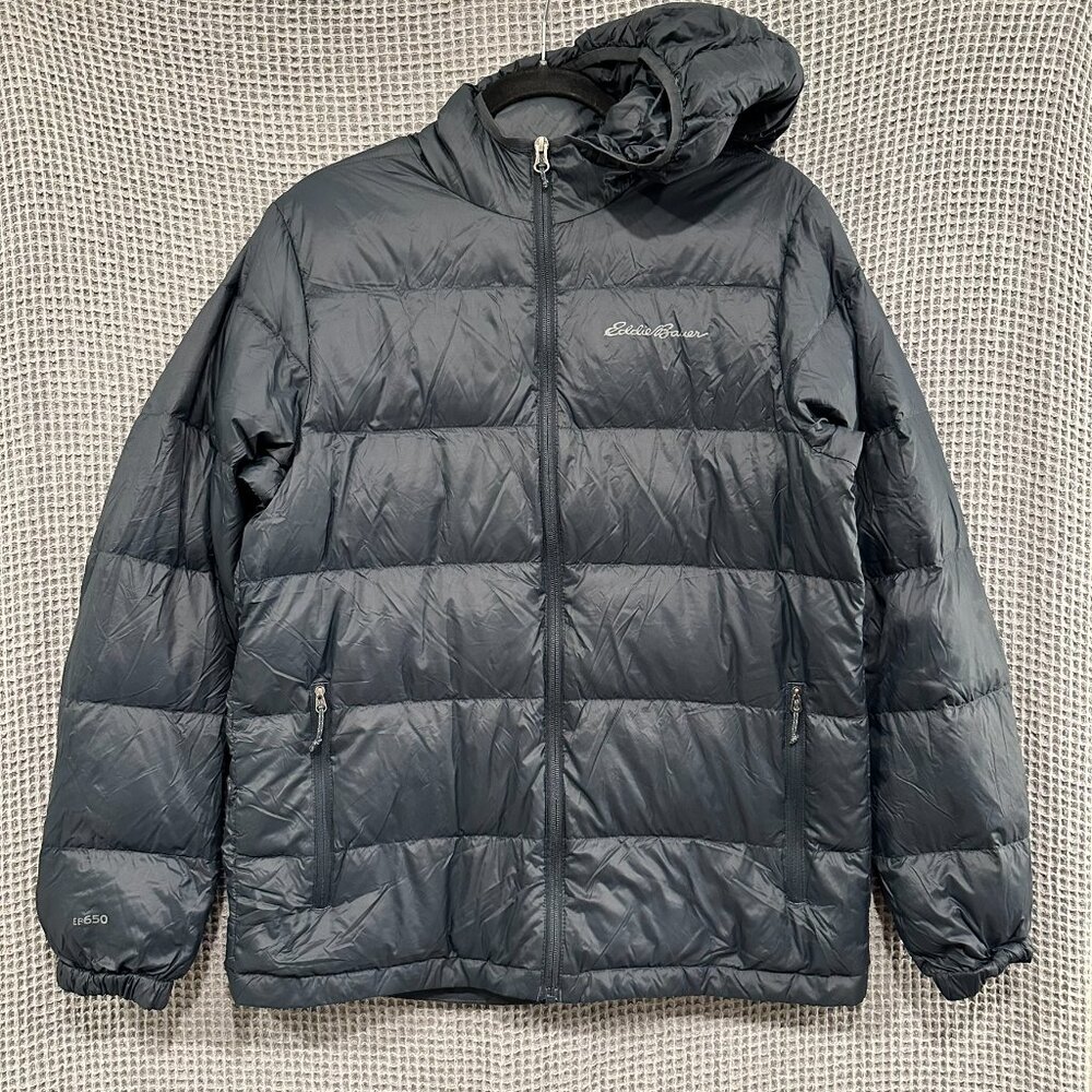 Eddie Bauer Jacket Mens Medium Navy EB650 Wide Channel Down Puffer Packable Coat